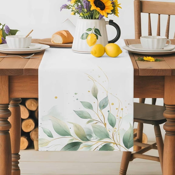 Burlap Table Runner 36 Inches Long,Summer Green Botanical Non-Slip Kitchen Table Runners for Dining Room Everyday Use Party Table Decorations Watercolor Country Plant