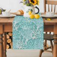 thumbnail image 1 of Burlap Table Runner 36 Inches Long,Summer Ocean Underwater Coral Non-Slip Kitchen Table Runners for Dining Room Everyday Use Party Table Decorations White Marine Life on Teal, 1 of 9