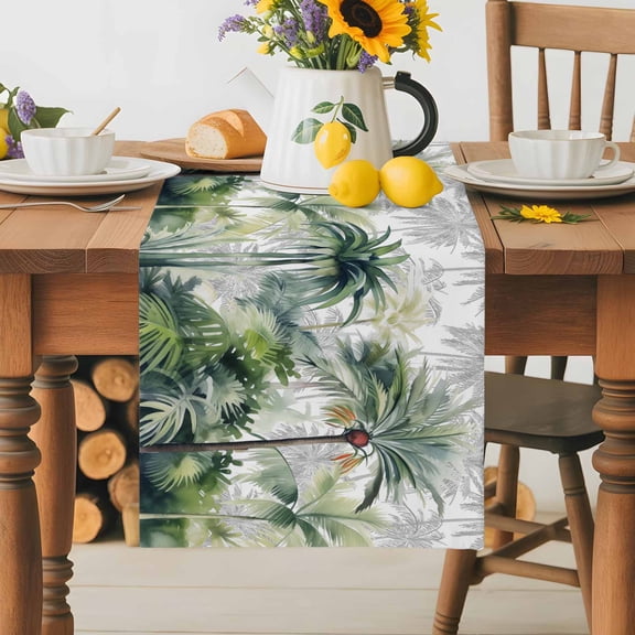 Burlap Table Runner 36 Inches Long, Summer Palm Tree Monstera Leaves Non-Slip Kitchen Table Runners for Dining Room Everyday Use Party Table Decorations Watercolor Tropical Plant