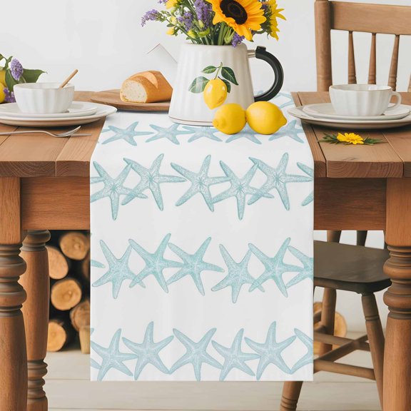 Burlap Table Runner 36 Inches Long, Summer Sea Starfish Seamless Non-Slip Kitchen Table Runners for Dining Room Everyday Use Party Table Decorations Coastal Ocean Animal