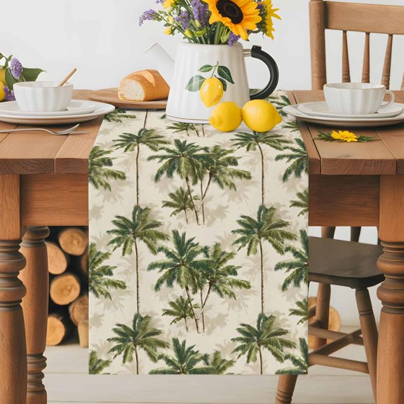 Burlap Table Runner 36 Inches Long, Summer Tropical Tree Plant Non-Slip Kitchen Table Runners for Dining Room Everyday Use Party Table Decorations Retro Farmhouse Palm Trees