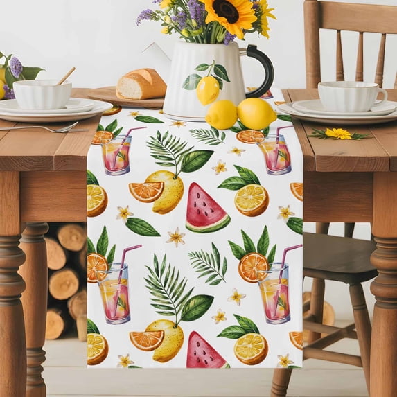 Burlap Table Runner 36 Inches Long, Summer Watercolor Watermelon Lemon ...