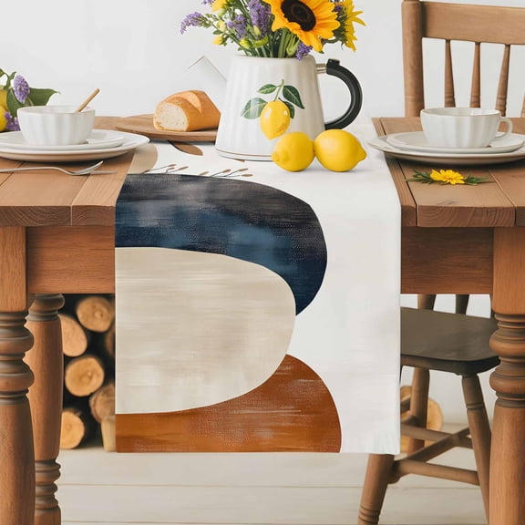 Burlap Table Runner 36 Inches Long,Terracotta Aesthetic Abstract Leaves Non-Slip Kitchen Table Runners for Dining Room Everyday Use Party Table Decorations Bohemian Nordic Style