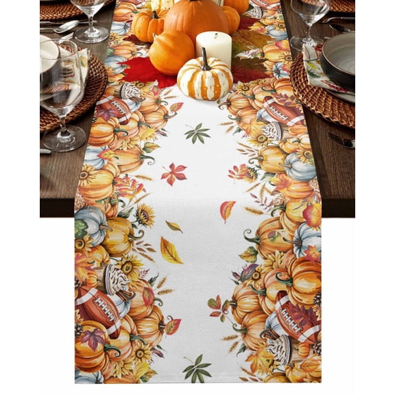 Burlap Table Runner 36 Inches Long,Thanksgiving Pumpkin Sunflower Rugby Non-Slip Kitchen Table Runners for Dining Room Everyday Use Party Table Decorations Fall Maple Leaf Orange