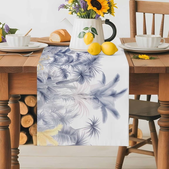 Burlap Table Runner 36 Inches Long, Tropical Plant Palm Tree Turtle Leaf Non-Slip Kitchen Table Runners for Dining Room Everyday Use Party Table Decorations Sketch Forest Art