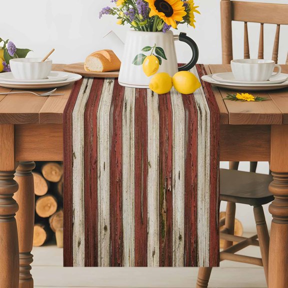 Burlap Table Runner 36 Inches Long, USA Flag Independence Day Non-Slip Kitchen Table Runners for Dining Room Everyday Use Party Table Decorations Retro Farmhouse Plank