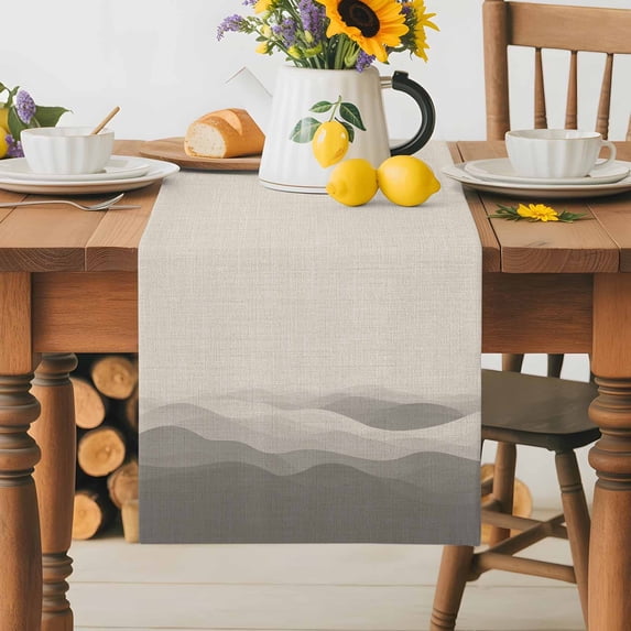 Burlap Table Runner 36 Inches Long, Vintage Brown Gray Water Ripple Non-Slip Kitchen Table Runners for Dining Room Everyday Use Party Table Decorations Abstract Minimalist Art