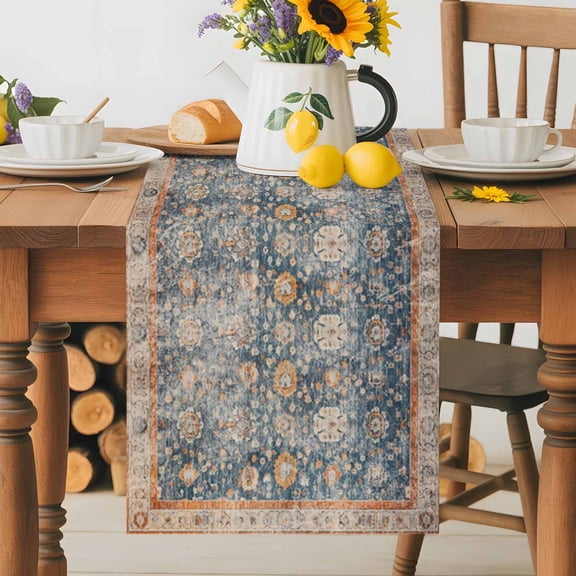 Burlap Table Runner 36 Inches Long, Vintage Turkish Tattoos Non-Slip Kitchen Table Runners for Dining Room Everyday Use Party Table Decorations Abstract Bohemian Art