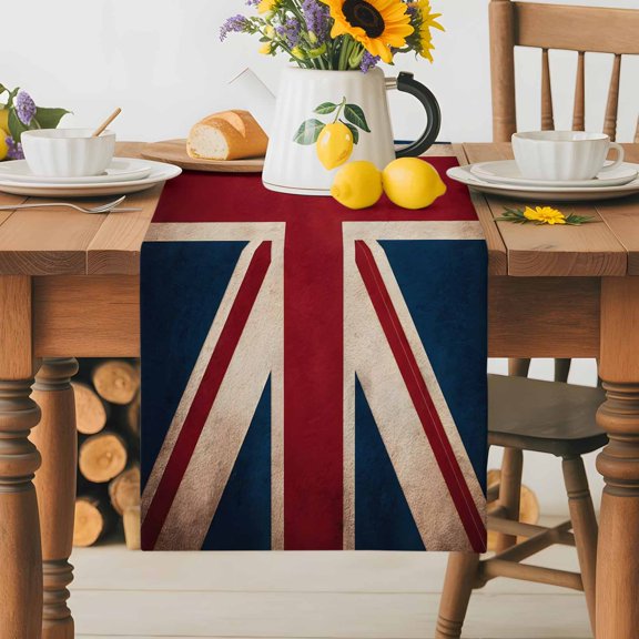 Burlap Table Runner 36 Inches Long, Vintage Union Jack Flag Non-Slip Kitchen Table Runners for Dining Room Everyday Use Party Table Decorations Reerto Flags Of The United Kingdom