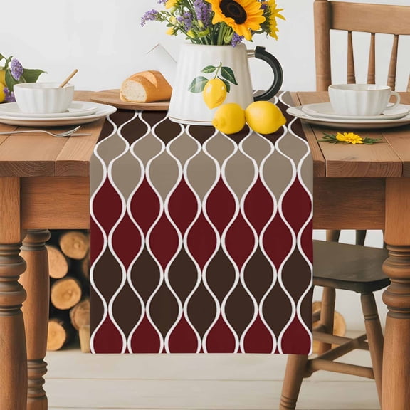 Burlap Table Runner 36 Inches Long,Vintage White Curve Lines Mid Century Non-Slip Kitchen Table Runners for Dining Room Everyday Use Party Table Decorations Geometric Ogee