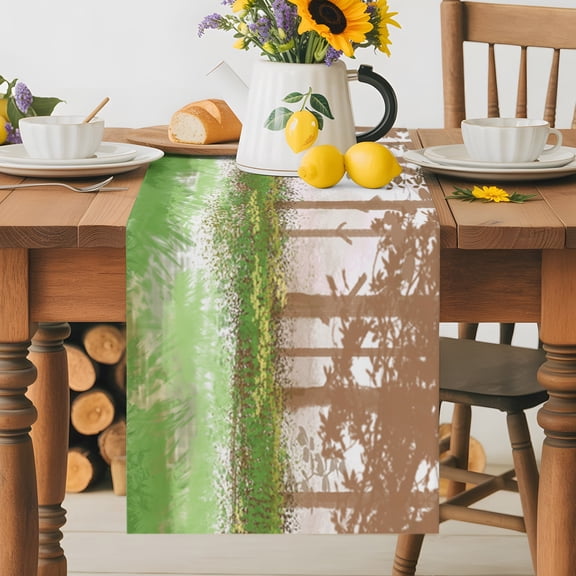 Burlap Table Runner 36 Inches Long, Watercolor Farm Forest Trees Green Grass Non-Slip Kitchen Table Runners for Dining Room Everyday Use Party Table Decorations Wild Landscape