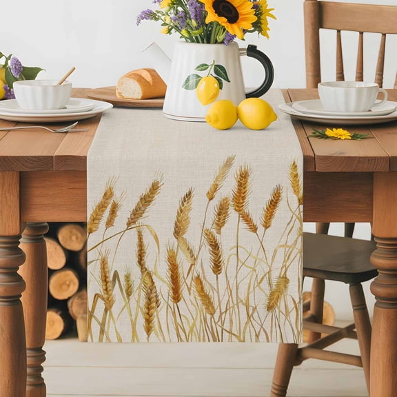 Burlap Table Runner 36 Inches Long,Watercolor Wheat Farm Grain on Flax Non-Slip Kitchen Table Runners for Dining Room Everyday Use Party Table Decorations Farmhouse Retro Cereal Plant