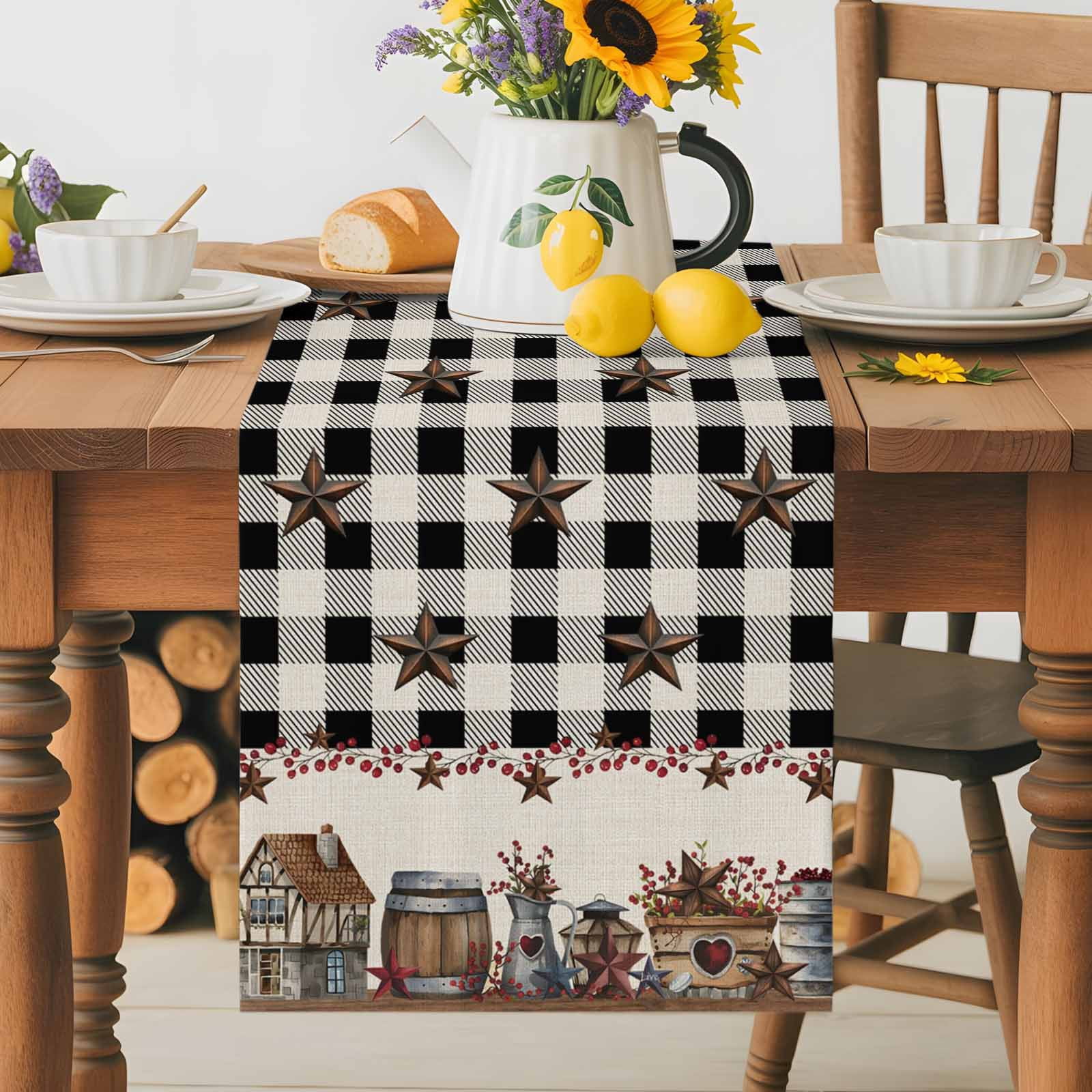 Burlap Table Runner 36 Inches Long, Western Star Buffalo Check Non-Slip ...