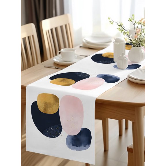 Burlap Table Runner 48 Inches Long, Abstract Boho Geometric Non-Slip Kitchen Table Runners for Dining Room Everyday Use Party Table Decorations Modern Minimalist Nordic Style