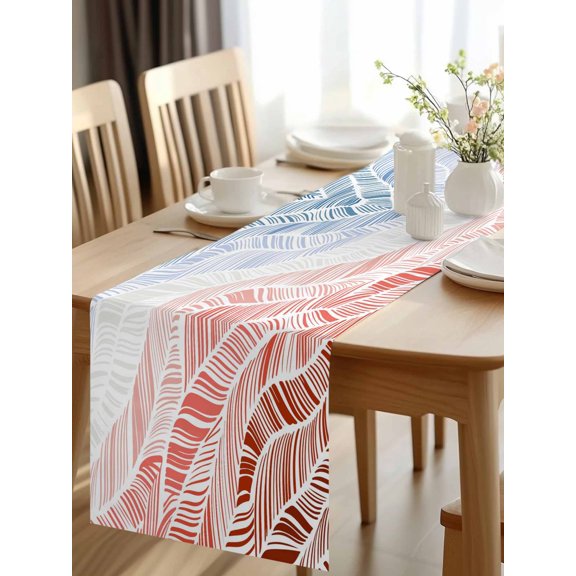Burlap Table Runner 48 Inches Long, Abstract Gradient Stripes Art Non-Slip Kitchen Table Runners for Dining Room Everyday Use Party Table Decorations Dark Red Pink Blue Lines
