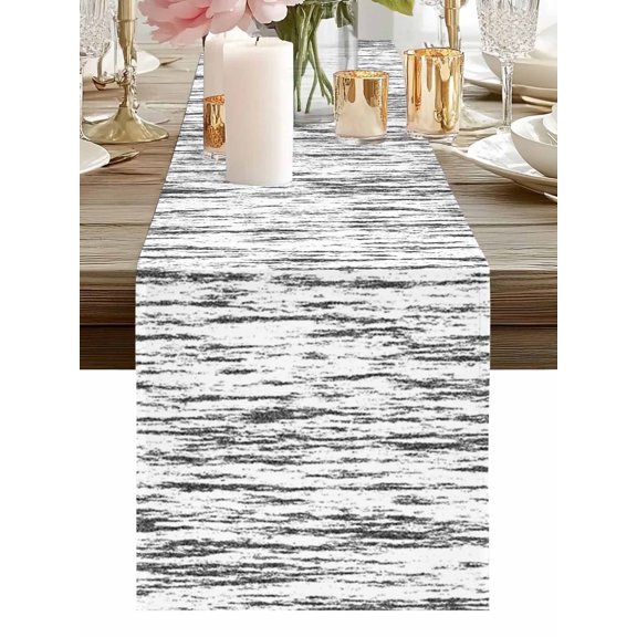 Burlap Table Runner 48 Inches Long, Abstract White Gray Vertical Stripe Non-Slip Kitchen Table Runners for Dining Room Everyday Use Party Table Decorations Imitated Tree Skin Texture