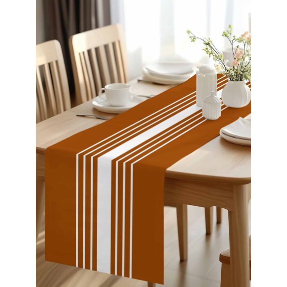 Burlap Table Runner 48 Inches Long, Burnt Orange Stripe Non-Slip Kitchen Table Runners for Dining Room Everyday Use Party Table Decorations Modern Minimalist Style