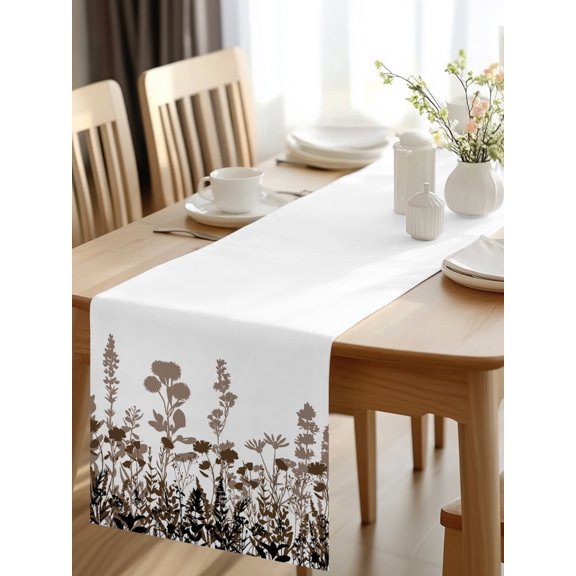 Burlap Table Runner 48 Inches Long, Country Flower Silhouette Non-Slip Kitchen Table Runners for Dining Room Everyday Use Party Table Decorations Watercolor Gradient Floral Plant