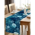 Burlap Table Runner 48 Inches Long, Dark Blue Botanical Flowers Non ...