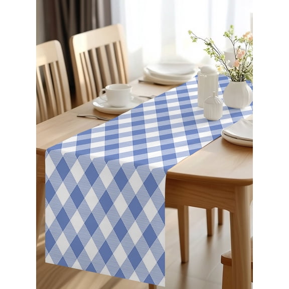 Burlap Table Runner 48 Inches Long, Farmhouse Diamond Plaid Non-Slip Kitchen Table Runners for Dining Room Everyday Use Party Table Decorations Buffalo Lattice Tartan