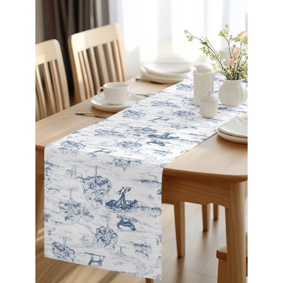 Burlap Table Runner 48 Inches Long, Farmhouse Forest Elk Illustration Non-Slip Kitchen Table Runners for Dining Room Everyday Use Party Table Decorations Pastoral Vintage Farm Animal