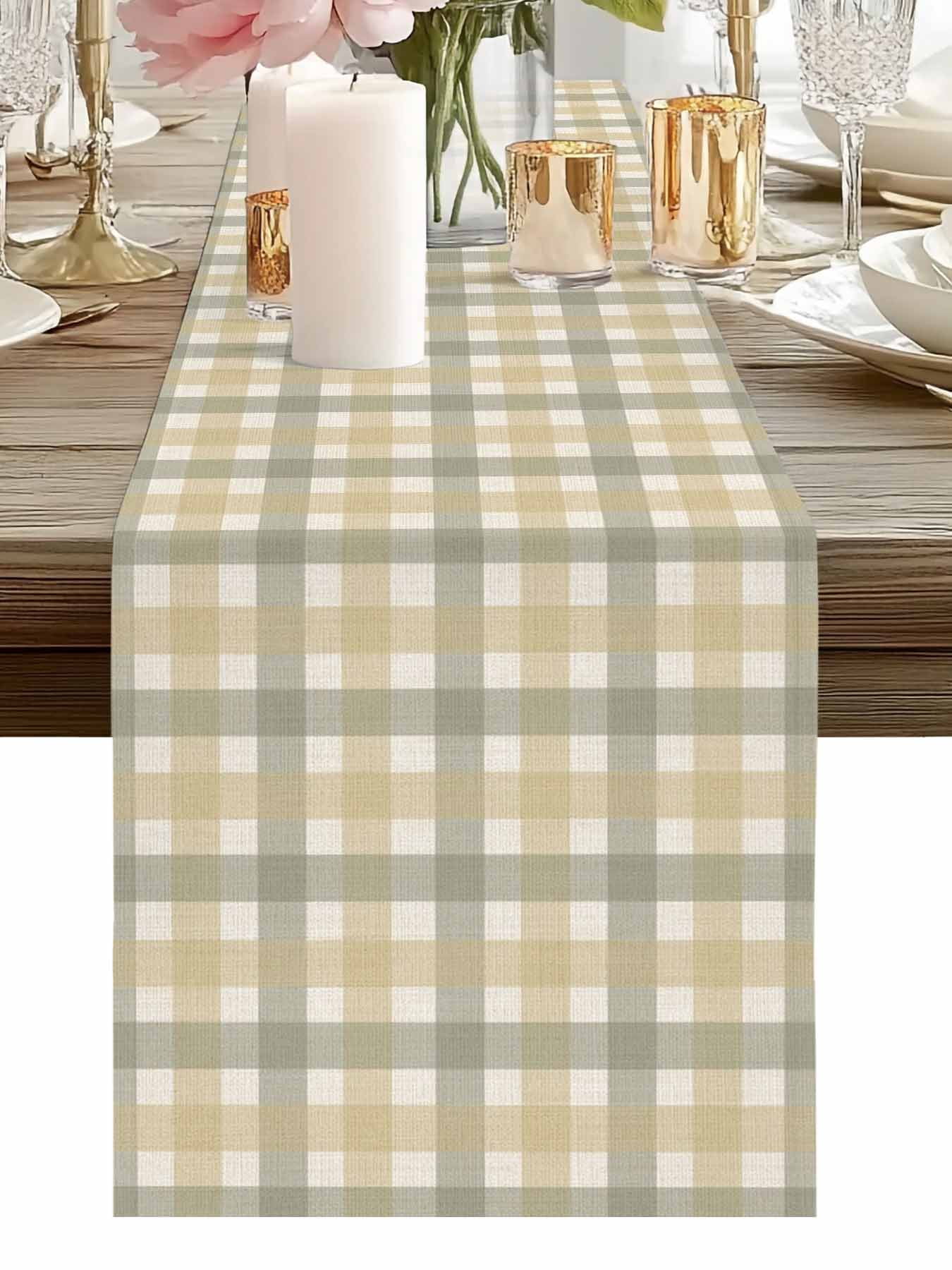 Burlap Table Runner 48 Inches Long, Farmhouse Vintage Beige Tan Buffalo ...