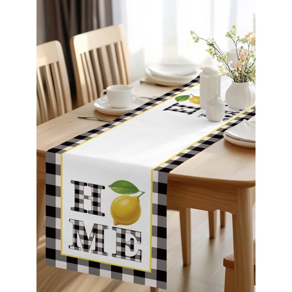 Burlap Table Runner 48 Inches Long, Lemon Home Text Checkered Non-Slip Kitchen Table Runners for Dining Room Everyday Use Party Table Decorations Farmhouse Black White Buffalo Plaid