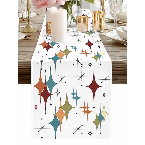 Burlap Table Runner 48 Inches Long, Modern Mid Century Geometric Non-Slip Kitchen Table Runners for Dining Room Everyday Use Party Table Decorations Abstract Diamond Art