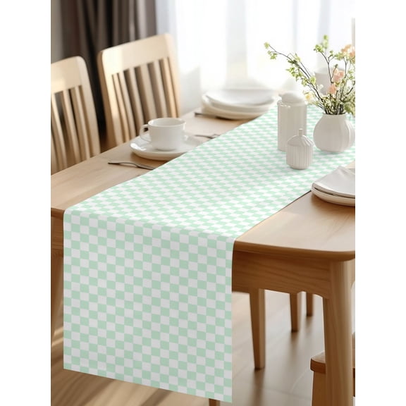 Burlap Table Runner 48 Inches Long, Modern Minimalist Buffalo Plaid Non-Slip Kitchen Table Runners for Dining Room Everyday Use Party Table Decorations Sage Green White Checkered