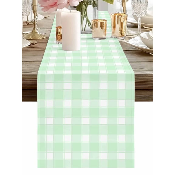 Burlap Table Runner 48 Inches Long, Modern Sage Green Buffalo Plaid Non-Slip Kitchen Table Runners for Dining Room Everyday Use Party Table Decorations Minimalist Geometric Check
