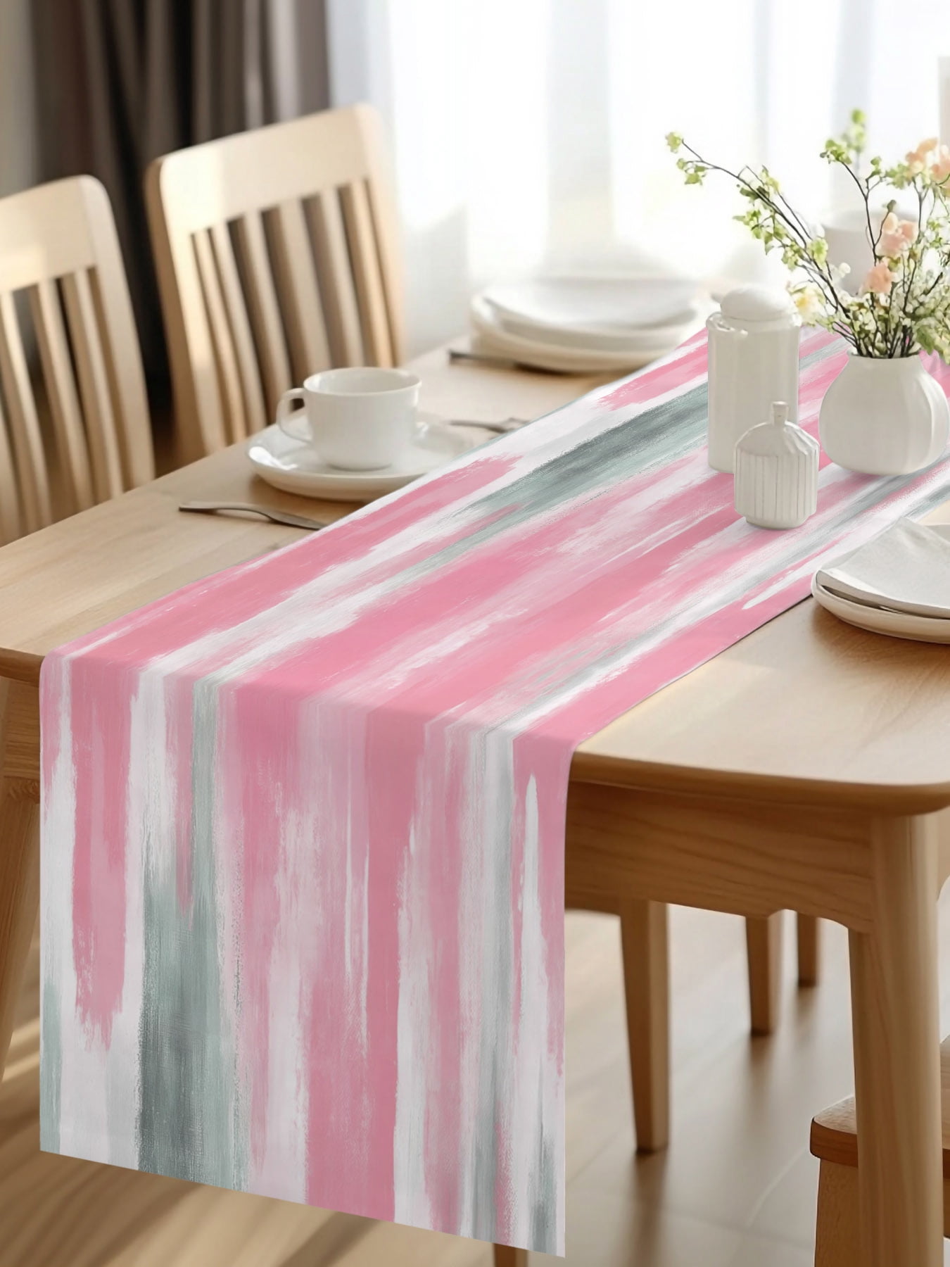 Burlap Table Runner 48 Inches Long, Pink Grey Oil Painting Art Non-Slip ...