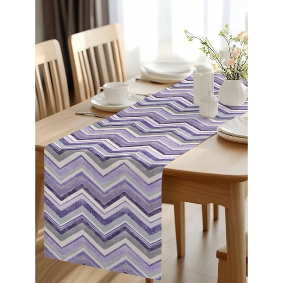 Burlap Table Runner 48 Inches Long, Purple Gradient Stripe Nordic Style Non-Slip Kitchen Table Runners for Dining Room Everyday Use Party Table Decorations Zigzag Art
