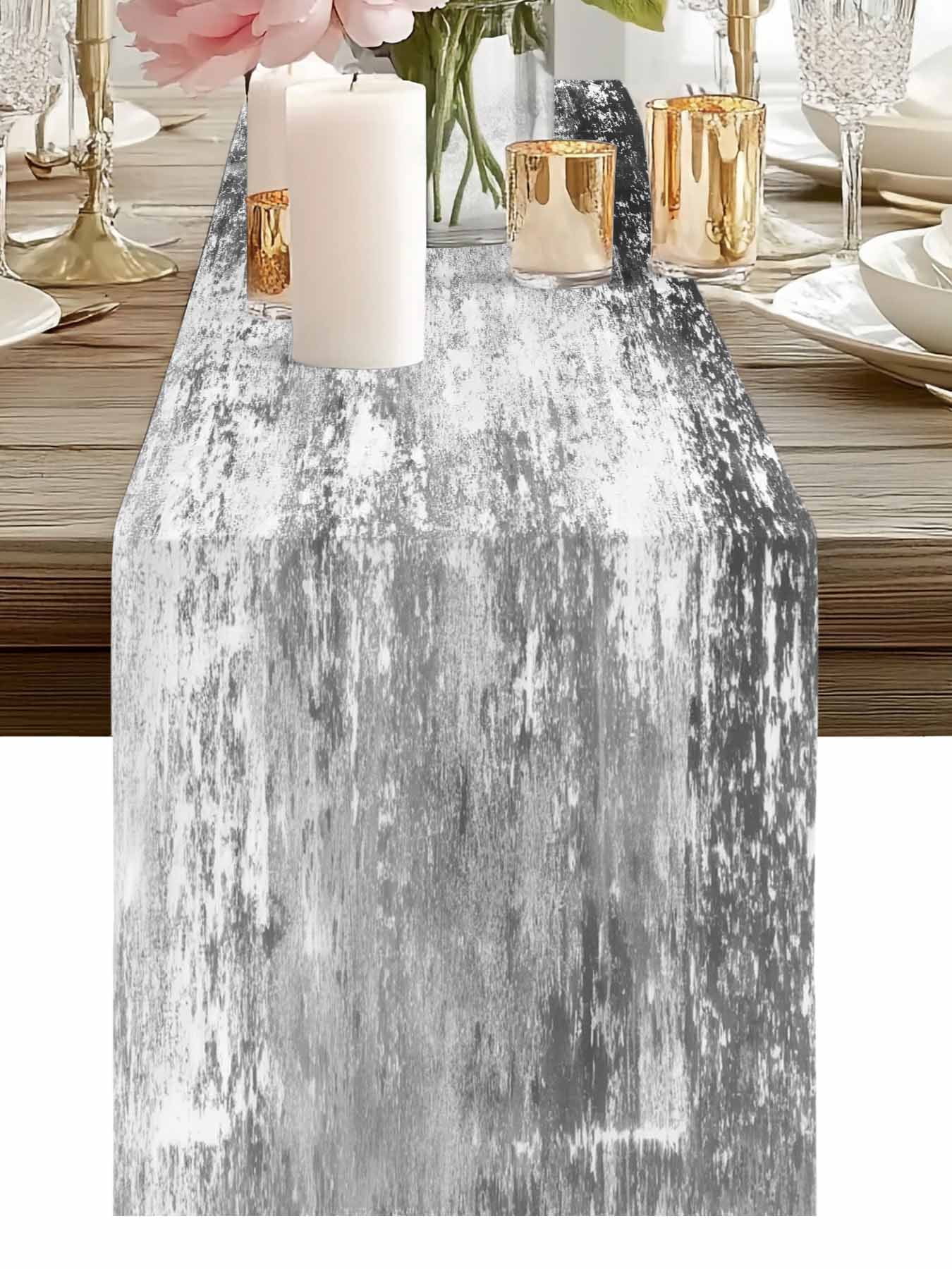 Burlap Table Runner 48 Inches Long, Retro Gray Shabby Texture Non-Slip ...