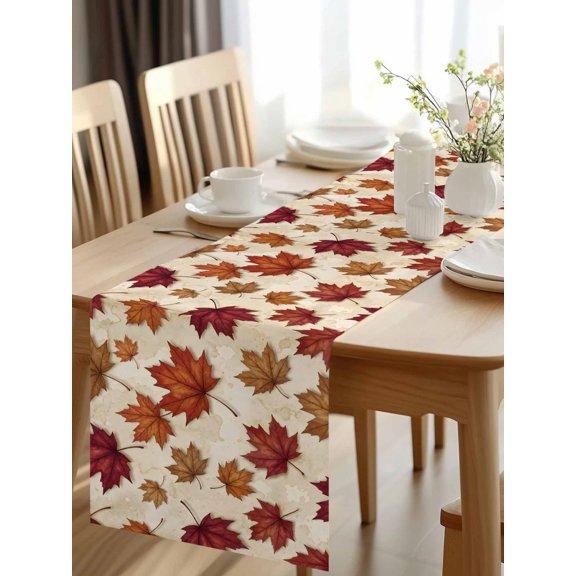 Burlap Table Runner 48 Inches Long, Retro Maple Leaves Non-Slip Kitchen Table Runners for Dining Room Everyday Use Party Table Decorations Rustic Country Botanical