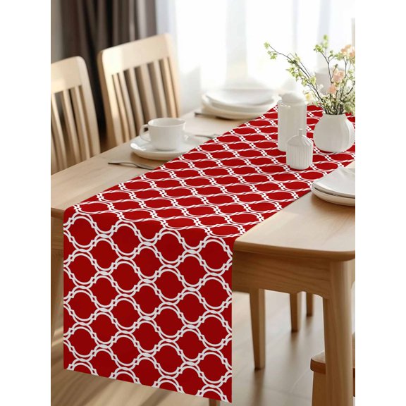 Burlap Table Runner 48 Inches Long, Retro Moroccan Red Geometric Non-Slip Kitchen Table Runners for Dining Room Everyday Use Party Table Decorations Abstract Watercolor Stripe