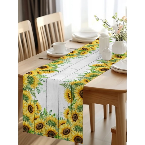 Burlap Table Runner 48 Inches Long, Rustic Watercolor Sunflower Leaf ...