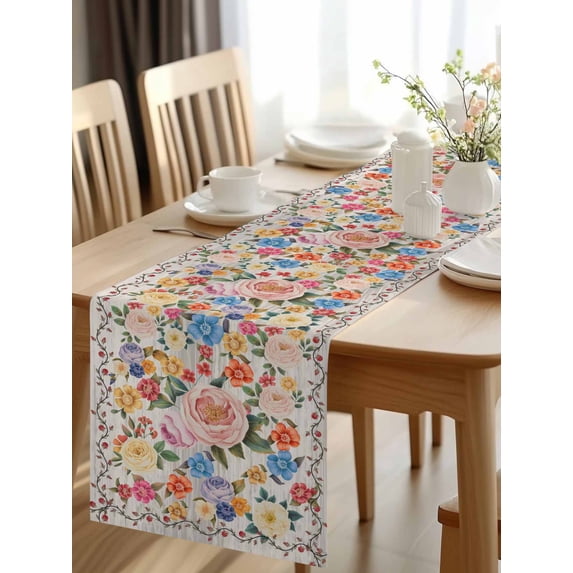 Burlap Table Runner 48 Inches Long, Spring Colorful Floral Botanical ...