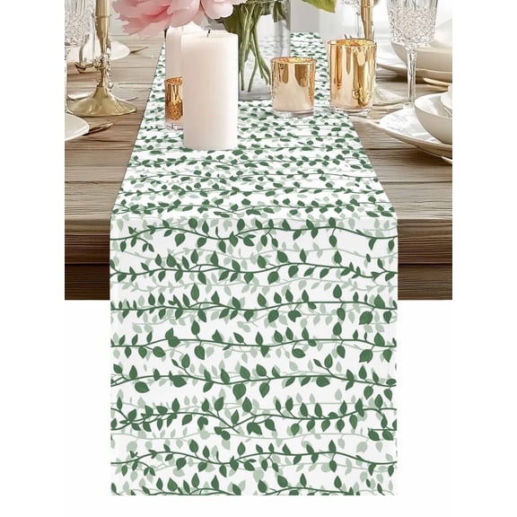 Burlap Table Runner 48 Inches Long, Spring Plants Ivy Non-Slip Kitchen Table Runners for Dining Room Everyday Use Party Table Decorations Abstract Country Leaves