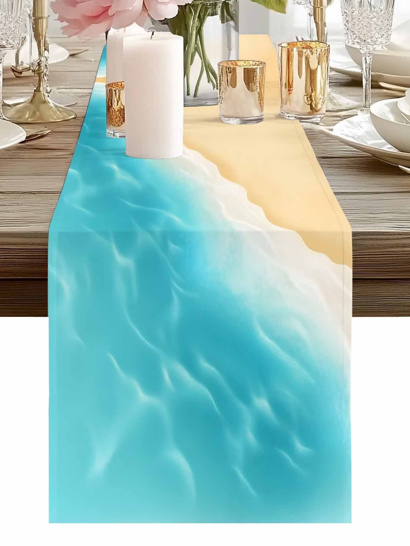 Burlap Table Runner 48 Inches Long, Summer Ocean Beach Sand Non-Slip ...