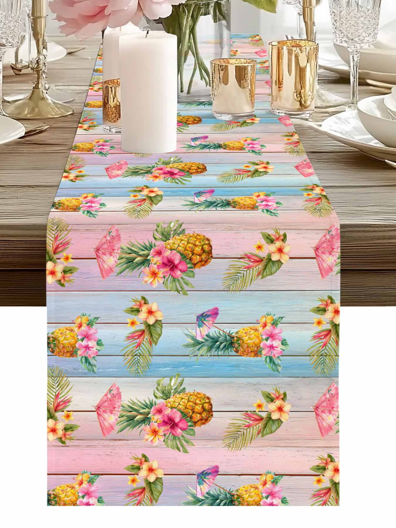 Burlap Table Runner 48 Inches Long, Summer Pineapple Flower Leaf Non ...