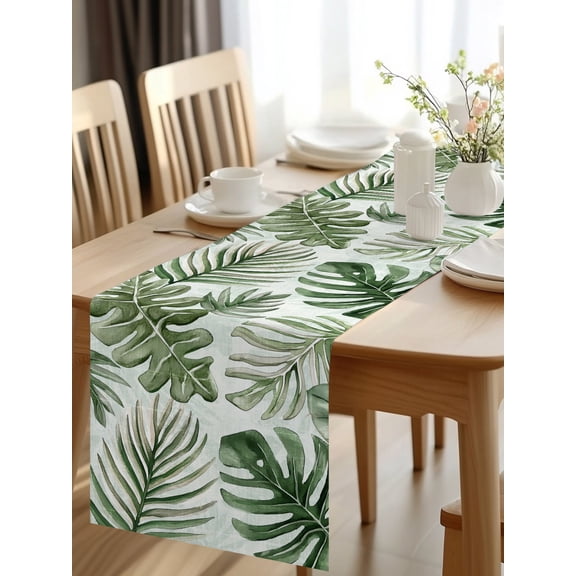 Burlap Table Runner 48 Inches Long, Summer Tropical Sun-kissed Foliage Non-Slip Kitchen Table Runners for Dining Room Everyday Use Party Table Decorations Palm Leaves