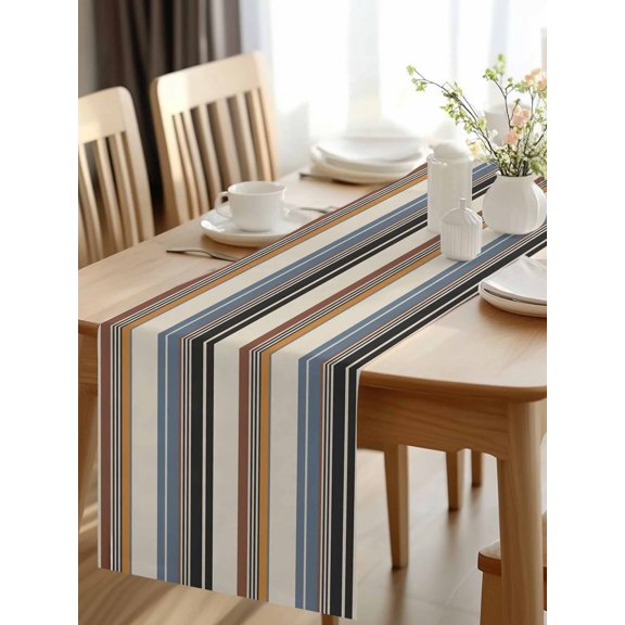 Burlap Table Runner 48 Inches Long, Vintage Brown Black Stripes Non-Slip Kitchen Table Runners for Dining Room Everyday Use Party Table Decorations Watercolor Lines