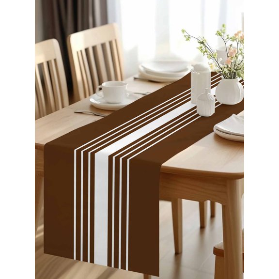 Burlap Table Runner 48 Inches Long, White Brown Striped Non-Slip Kitchen Table Runners for Dining Room Everyday Use Party Table Decorations Minimalist Geometric Art