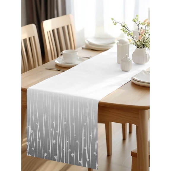 Burlap Table Runner 48 Inches Long, White Striped Roses Non-Slip Kitchen Table Runners for Dining Room Everyday Use Party Table Decorations Minimalist Gray Background