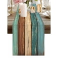 thumbnail image 1 of Burlap Table Runner 48 Inches Long, Wood Planks in Teal Brown Non-Slip Kitchen Table Runners for Dining Room Everyday Use Party Table Decorations Rustic Farmhouse Background, 1 of 9