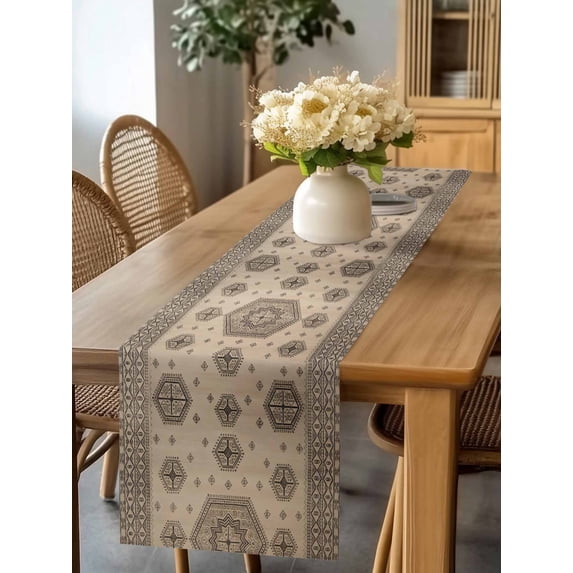 Burlap Table Runner 60 Inches Long, Abstract Retro Geometric Pattern ...