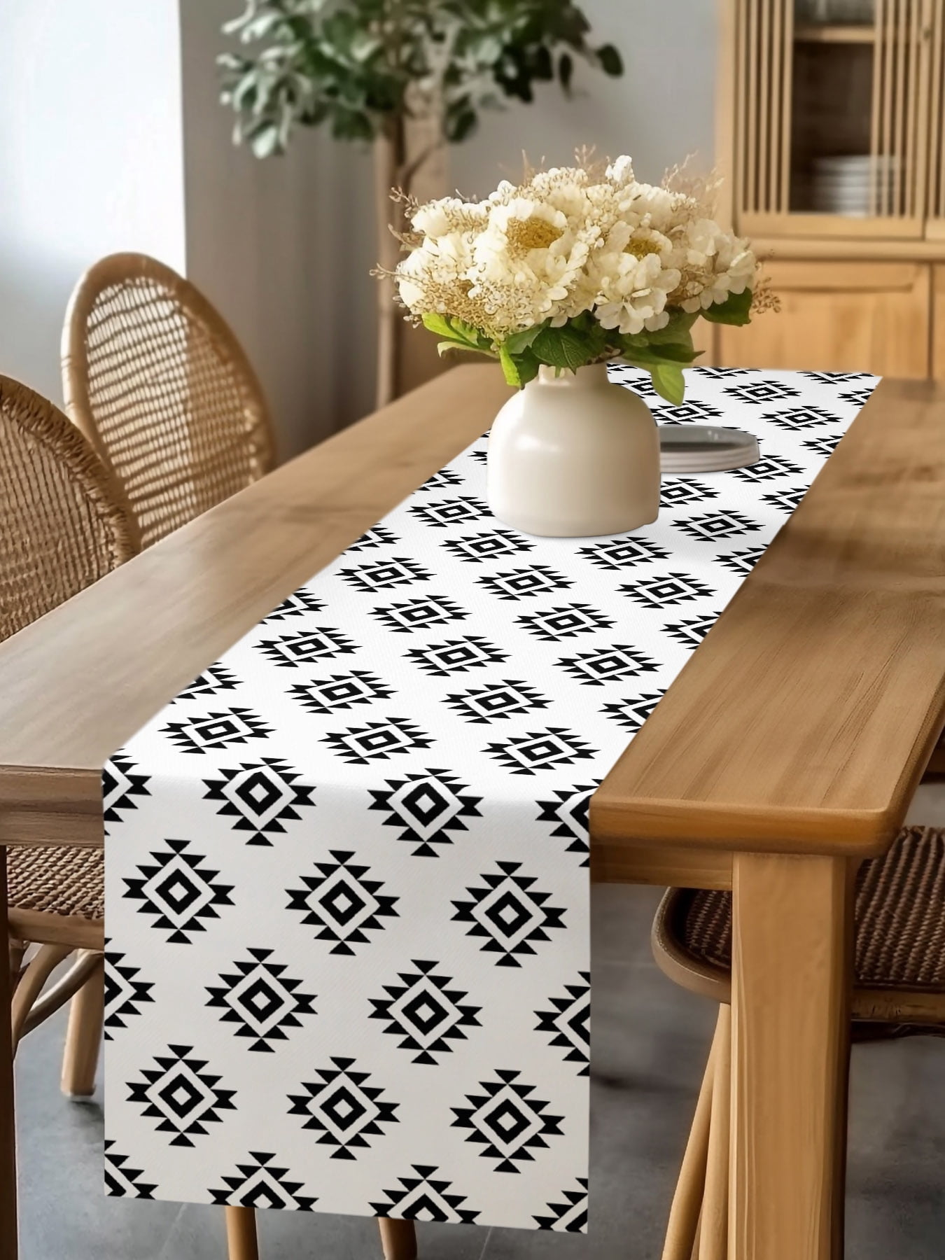 Burlap Table Runner 60 Inches Long, Aztec Tribal Pattern Non-Slip ...