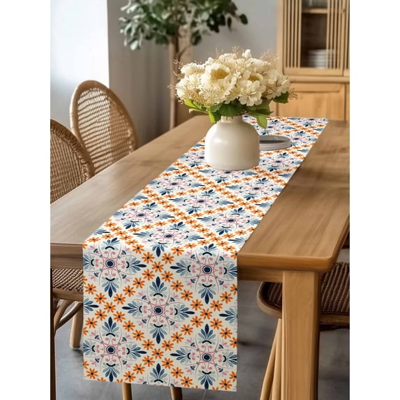 Burlap Table Runner 60 Inches Long, Modern Orange Flower Antique ...
