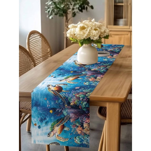 Burlap Table Runner 60 Inches Long, Ocean Sea Turtle Fish Marine Life ...
