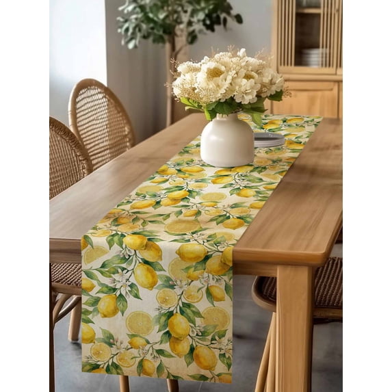 Burlap Table Runner 60 Inches Long, Retro Pastoral Lemon Leaves Non ...